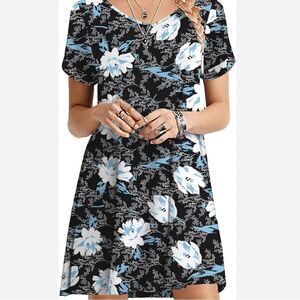 Black floral T-shirt style comfortable, casual dress